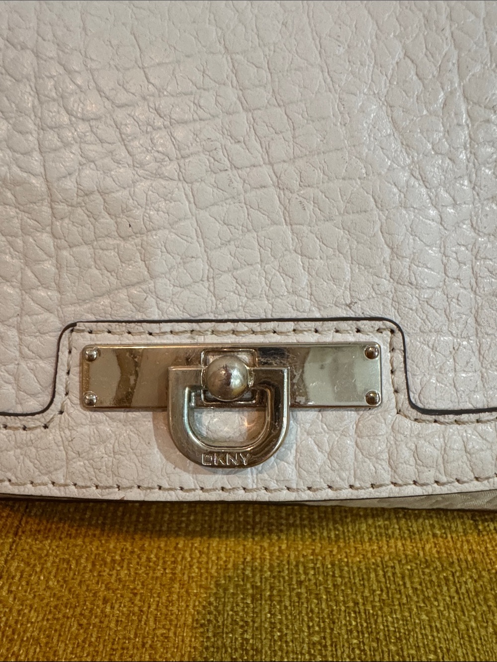 DKNY Cream Leather Shoulder Bag with Silver-Tone Turnlock